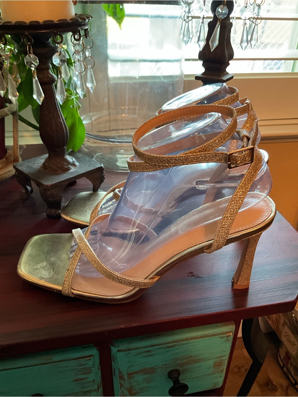 Gold Strappy High Heel Sandals - Women - Picture 4 of 7